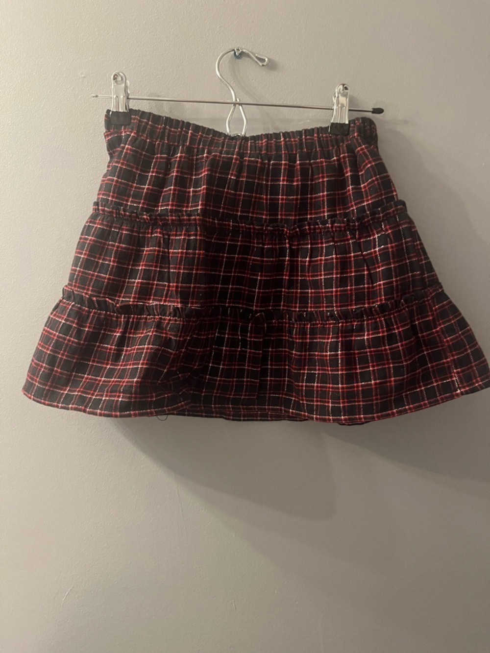Falls Creek Black and Red Plaid Tiered Mini Skirt